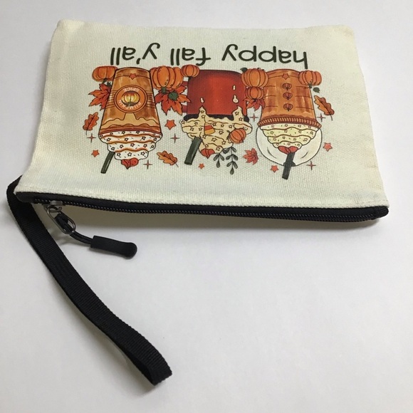 Fall Pumpkin Spice Latte Coffee Cosmetic Bag Canvas Zip Happy Fall Y’all NEW - Picture 5 of 11